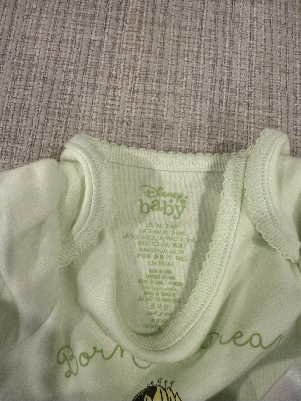 NEW WITH TAGS Disney Baby Light Green Tiana Floral Bodysuit Size 3-6 Months